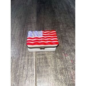 American Flag Porcelain Hinged Trinket Box some discoloration